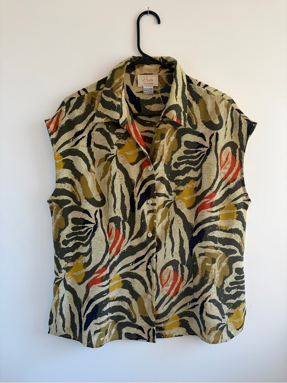 Vero Moda Olive Abstract Print Sleeveless Button-Down Shirt